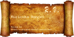 Ruzicska Vencel névjegykártya